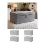 Venita Home 4 Adet Çok Amaçlı Saklama Kutusu, Kapaklı Mega Hurç - 60x40x30 Cm-Gri