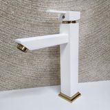 Venita Kare Aç Kapa Çanak Tipi Uzun Beyaz Gold Lavabo Bataryası