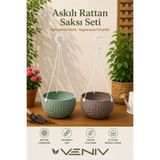 VENİV 2’li Alt Tabaklı Askılı Rattan Saksı Seti | Dekoratif ve Şık Tasarım
