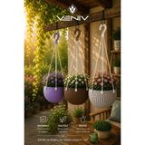 VENİV 3’lü Alt Tabaklı Rattan Desenli Askılı Saksı 2 Litre | Dekoratif Şık Tasarım