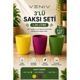 VENİV 3’lü Saksı Seti - Canlı Renkler, Modern Tasarım - Orkide Saksısı 1.25 L