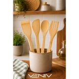 VENİV 4 Parça Bambu Mutfak Kaşık Seti – Doğal Ahşap Spatula ve Servis Kaşıkları