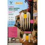 VENİV 5 Dallı Yapay Akasya Sarmaşığı Wisteria Askılı Saksı | 135 cm Beyaz Çiçekli Dekoratif Balkon Teras Bahçe Süsü | Sarı Saksı