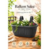 Veniv 6,4 Litre Antrasit Gri Balkon Saksısı | Askılı Dekoratif Bitki Saksısı | Dayanıklı Plastik
