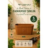 Veniv Dekoratif Antik Oval Ahşap Görünlü Saksı 5 Litre 1 Adet - Kahverengi