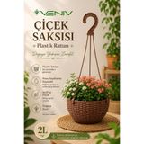 VENİV Tabaklı Askılı Rattan Makrome Saksı 2 Litre