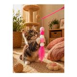 Venlora Kedi Oltası Oyuncağı Tüylü Ponponlu Renkli Kedi Oyuncağı Solucan Model Olta Kedi Eğlence Oyuncak