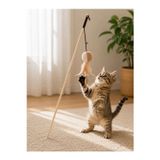 Venlora Kedi Oltası Tüylü Peluş Fare Ya da Toplu Oyuncağı Zilli Ahşap Saplı İnteraktif Kedi Oyuncağı