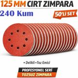 Venoa 125 mm Cırt Zımpara Kağıdı 50 Adet – 8 Delikli Disk, Ahşap & Metal Uyumlu - 240 Kum