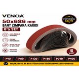 VENOA 50x686 mm Bant Zımpara Kağıdı 6'lı Set – Einhell TC-US 350 Uyumlu