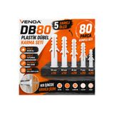 Venoa DB80 Plastik Dübel Karma Seti 80 Adet | 5 Farklı Ölçü 6-7-8-10-12 mm | Ev, Tadilat ve Montaj İçin Pratik Dübel Seti