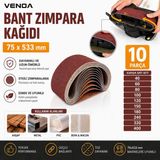 Venoa Dewalt DWP352VS Uyumlu Bant Zımpara Kağıdı 75x533 mm – 10 Parça (Karışık Grit Seti)