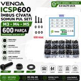 Venoa ICSP600 İmbus Civata Somun Pul Seti M3 M4 M5 600 Adet Çantalı Alyan Başlı Vida Seti