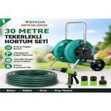 Venoa Meteor VDE30 Kırılmaz Örgülü Tekerlekli Makaralı Bahçe Su Hortumu 30 Metre 6 Parça Set
