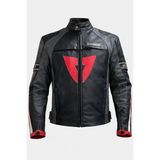 Venom D1 Deri Ceket Iç Astarlı Korumalı Motosiklet Montu (Kalıplar Dardır Bir Beden Büyük Sipariş Veriniz) - 4XL - Siyah - Kırmızı