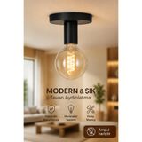 VENON 1 Adet Ricardo Siyah Plafonyer Oda Hol Antre Koridor Salon Aplik Banyo Otel Aydınlatma Yatak Odası || 12 Cm || TAVAN MONTAJLI Avize & Aplik Modelleri Tekli Avize Banyo Aydınlatma E-27 DUYLU AVİZE