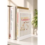 VENON 2 Adet 📕Beyaz ÇİZGİLİ 📕Dekoratif Metal Kitap Tutucu - Raf Düzenleyici KİTAP DİK TUTUCU Dekoratif Kitap Desteği Masaüstü Kitaplık Düzenleyici Raf Kitap Dayanağı Ofis Ev Çalışma Masası Kitap Stoperi
