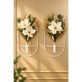 VENON 2 ADET || BEYAZ ELİPS || Duvar Çiçekliği Dekoratif || METAL || Duvar Dekorasyonu Çiçeklik 20 x 40 || Salon Antre Çiçek Tutucu Duvar Süsü Saksılık Yapay Çiçek Duvar Vazosu Duvar Dekoru Duvar Çiçekliği