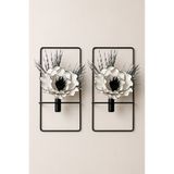 VENON 2 Adet || SİYAH DİKDÖRTGEN || Metal Çiçeklik Lüks Duvar Aksesuar Modern Dekoratif 20x40 || SAAT YANI DEKOR Salon Çiçek Tutucu Duvar Süsü Saksılık Yapay Çiçek Duvar Vazosu Duvar Dekoru Duvar Çiçekliği