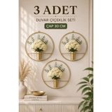 VENON 3 Adet 30 Cm Yuvarlak Eskitme Çiçeklik Modern Dekoratif Metal Duvar Çiçeklik 30 Cm Çap Dekorasyon