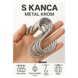 VENON 5 Adet Pratik Askı KROM Renk,Metal Kanca, S Kanca, Es Kanca, Banyo Kanca, Demir Kanca