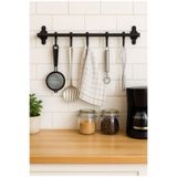 VENON 50 Cm Siyah 6 Kancalı ( FULL METAL ) Mutfak Banyo Havlu Kupa Fincan Kaşık Bez Askısı