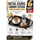 VENON 6 ADET || Siyah ALARA Metal Tepsi Kulplu || Kahve Sunum Tepsisi Türk Kahve Tepsisi Çay Servis Tepsisi Sunumluk Misafir İkram Tepsisi EL İZİ YAPMAZ || EL KESMEZ || Servis Tepsisi METAL TEPSİ KULPLU