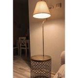 Venon Aydınlatma ⭐️Sehpalı Lambader Elips Siyah Sarı Patine ⭐️Krem Kumaş Şapka⭐️Modern Oturma Odası Salon Köşe Lamba