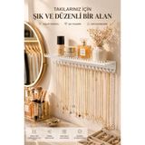 VENON BEYAZ Metal Duvara Montajlı Takı Askılığı Takı Standı Bileklik Kolye Askılığı Raflı Takı Organizeri