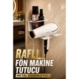 VENON Beyaz Metal Raflı Fön Askısı DÜBELLİ SAĞLAM Saç Kurutma Askısı Saç Sprey Stand Banyo Düzenleme
