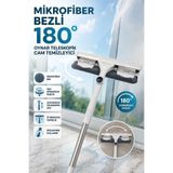 VENON Cam Silme Mopu Mikrofiber Bezli 180° Döner Başlıklı Teleskopik Cam Silme Aparatı Çekçekli Cam Temizleyici Uzayabilen Saplı Mandallı Sistem Mandallı Mop Cam Temizleme Çekçek Çekpas Su Çekme
