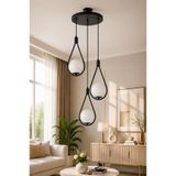 VENON Damla 3lü Kent 3lü Siyah Beyaz Glop Camlı Sarkıt Modern Avize Salon Avizesi