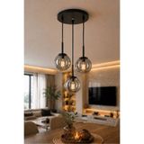 VENON FERİS 3.LÜ SARKIT SİYAH || 30 CM TEPSİ AVİZE || FÜME GLOP CAMLI AVİZE || Sarkıt Avize Modelleri Camlı Avize Aydınlatma Salon Avizesi Lamba Modelleri || TAVAN MONTAJLI AVİZE || Oturma Odası Ev Dekor