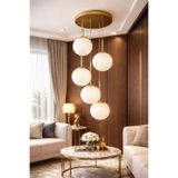 VENON Feris 5 Lİ Sarkıt Top Avize ESKİTME GÖVDE BEYAZ GLOP CAMLI Dayanıklı Kasa Modern Yemek Masa Avize Modelleri Sarkıt Avize Camlı Avize Tavan Aydınlatma Tepsili Avize Tavan Lambası Salon Avizesi