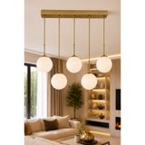 VENON Feris 5 li Sıralı Eskitme Gövde || Beyaz Glop Camlı Sarkıt Yemek Masa Üstü Avizesi Modern Metal || Dikdörtgen Avize Yemek Masası Aydınlatma Salon Avizesi Avize Modelleri Sıralı Avize Sarkıt Avize