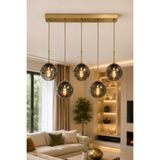 VENON Feris 5 li Sıralı Eskitme Gövde || Füme Glop Camlı Sarkıt Yemek Masa Üstü Avizesi Modern Metal || || Sarkıt Avize Modelleri Salon Avizesi Modern Avize Camlı Avize Ev Dekorasyon Tavan Montajlı Avize