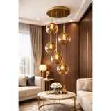VENON Feris 5 li Yuvarlak Eskitme Gövde || Bal Glop Camlı Sarkıt Yemek Masa Üstü Avizesi Modern Metal || || Sarkıt Avize Modelleri Salon Avizesi Modern Avize Camlı Avize Ev Dekorasyon Tavan Montajlı Avize