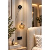 VENON FERİS APLİK || SİYAH GÖVDE || BAL GLOP CAMLI || Duvar Avizesi Duvar Lambası Yatak Başı Aydınlatma Salon Aplik Dekoratif Sarkıt Aplik Duvar Işığı Başucu Cam Oturma Odası Yatak Odası Koridor Aydınlatma