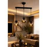 VENON GÜNEY 3.LÜ SIRALI SİYAH GÖVDE || FÜME GLOP CAMLI || Sıralı Avize Camlı Avize Salon Avizesi Mutfak Spor Avize Tavan Lambası Mutfak Avizesi Yatak Odası || E-27 DUYLU || Ayarlanabilir Kablo Boyu