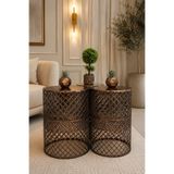 VENON Home Metal Modern Sehpa 3.lü Takım (250x480)+(300x480)+(350x480) Siyah Bakır Patine 35 Cm - 30 Cm - 25 Cm Yükseklik 48 Cm El Emeği Yaldız Boya Dekoratif Sehpa Takımı Modern Salonların Tamamlayıcısı