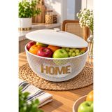 VENON Home Yazılı BEYAZ || RİYAD Kapaklı Metal Meyve Sebzelik Sepeti Gold Dekoratif Mutfak Organizeri Dekoratif Meyve Sepeti Masaüstü Meyvelik Tezgah Üstü Sunumluk Metal Meyve Kasesi Ekmeklik || KAPAKLI ||