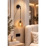 VENON LORENZA APLİK ✨GOLD DETAYLI ✨BAL GLOP CAMLI✨ÖRGÜ KABLOLU✨ SİYAH || Duvar Lambası Yatak Başı Aydınlatma Başucu Lambası Duvar Avizesi E-27 DUYLU ELEKTRİKLİ APLİK Salon Aplik Antre Hol