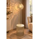 VENON Sehpalı Lambader Tuğçe (SİNEM KAFA) Krem Sarı Patine Metal Şapka Metal Gövde Duvara Yansıyan Desen Dekoratif Lambader Yer Lambası Dekoratif Aydınlatma Sehpalı Aydınlatma Salon Lambaderi