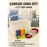VENON SET TAKIM 👕 Mandal Sepeti 👕24 Adet Mandal 👕10 Mt Çelik İp 👕 Seti Çamaşır Asma Kurutma