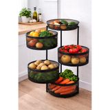 VENON SİYAH 4 Katlı 78 Cm x 35 Cm Çap Metal Sebzelik Meyvelik Organizer Mutfak Düzenleyici Raf Saklama