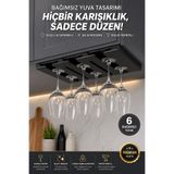 VENON Siyah 6 Lı Kadeh Askısı Kadehlik Paslanmaz Metal Bardak ve Kadeh Askılığı –Mutfak ve Bar Düzenleyici