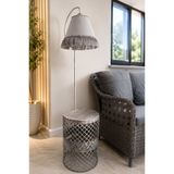 VENON STEP || Sehpalı Lambader Elips Gümüş Patine ⭐️Açık Gri Kumaş Şapka Gri Püsküllü Salon Köşe Lambader || 148 CM || Köşe Sehpa Lambader Sehpalı Modern Salon Lambader Dekoratif Köşe Çiçeklik Okuma Köşesi