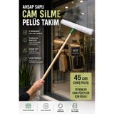 VENON TAKIM 45 CM || AHŞAP SAPLI || 45 Cm Cam Peluş Takımı & 120 Cm Ahşap Saplı Cam Vitrin Kurulama || Ofis Vitrin Cam Ev Temizlik Cam Kurulama Cam Temizleme Makinede Yıkanabilir Peluş 45 Cm Temizlik Seti