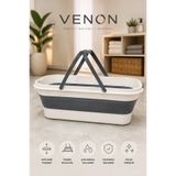 VENON Temizlik Kovası Katlanır Kova Dikdörtgen Kova Taşıma Kulplu || 55 x 25 || Yükseklik 16 Cm || TEKERLEKLİ KOVA || Taşıma Sepeti, Çamaşır Sepeti, Temizlik Kovası, Katlanır Leğen, Ev Düzenleyici, Banyo