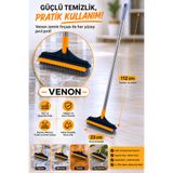 VENON V Şekil Sert Fırça ve Çekpas 112 Cm Uzun Saplı 2’si 1 Arada Çekçekli Yer Fırçası Su Çekmeli Sert Kıllı Zemin Temizleme Banyo Balkon Fayans Uzun Saplı Pratik Temizlik Fırçası 23 cm Başlık Silikon